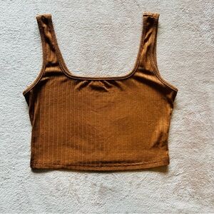 Brown ribbed crop tank top